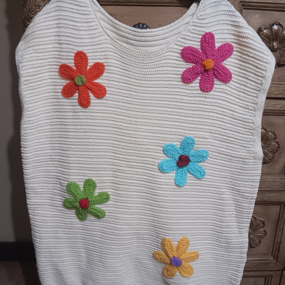 Crochet Colorful Floral Knit Sweater